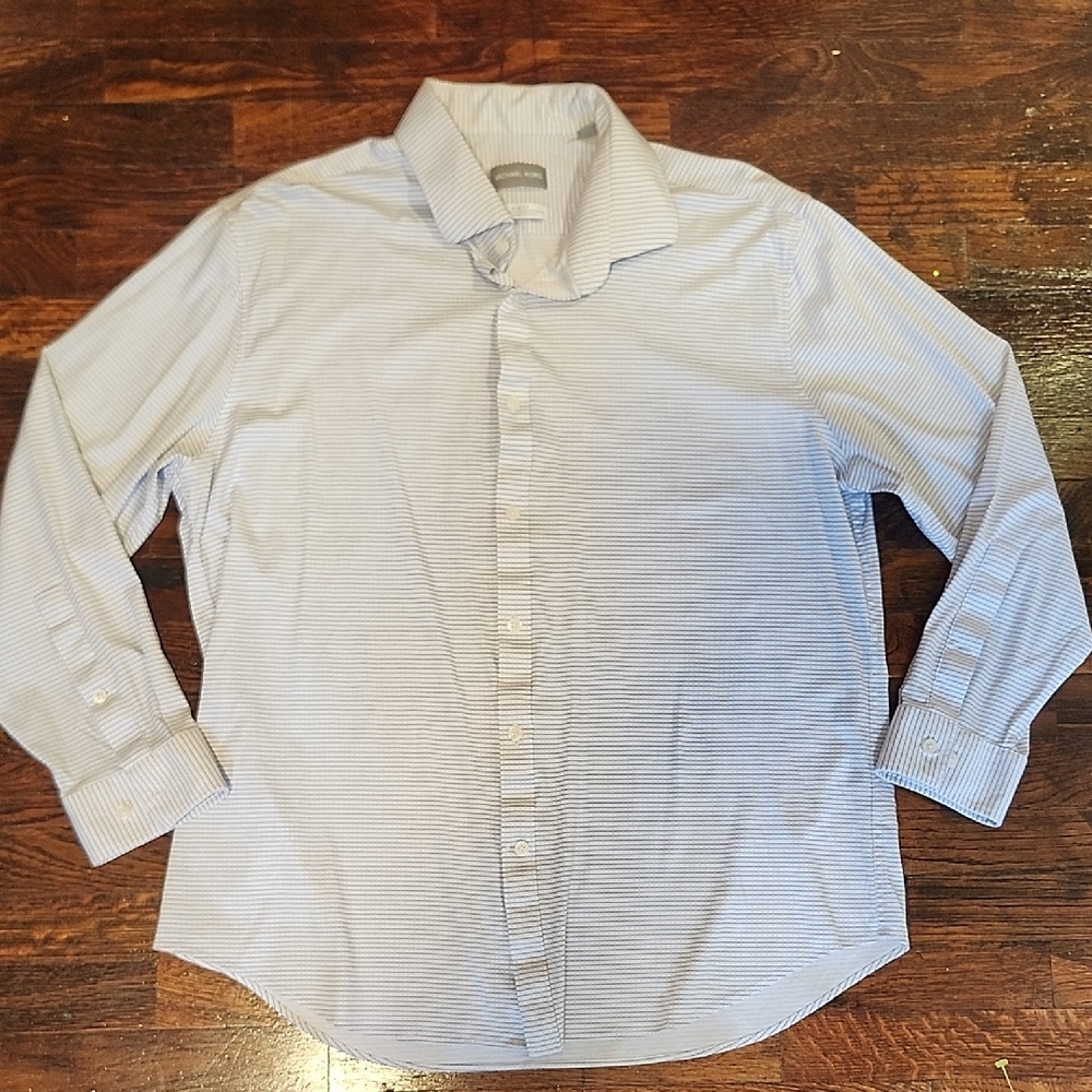 Michael Kors Slim Fit Fine Gauge Buttery Soft Blue White Striped Dress Shirt 17
